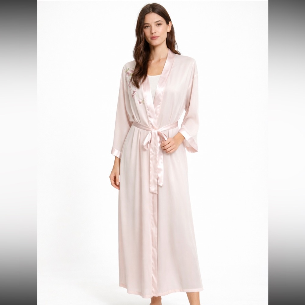 Vintage California Dynasty Sheer Lace Robe Pink Satin Trim – Medium